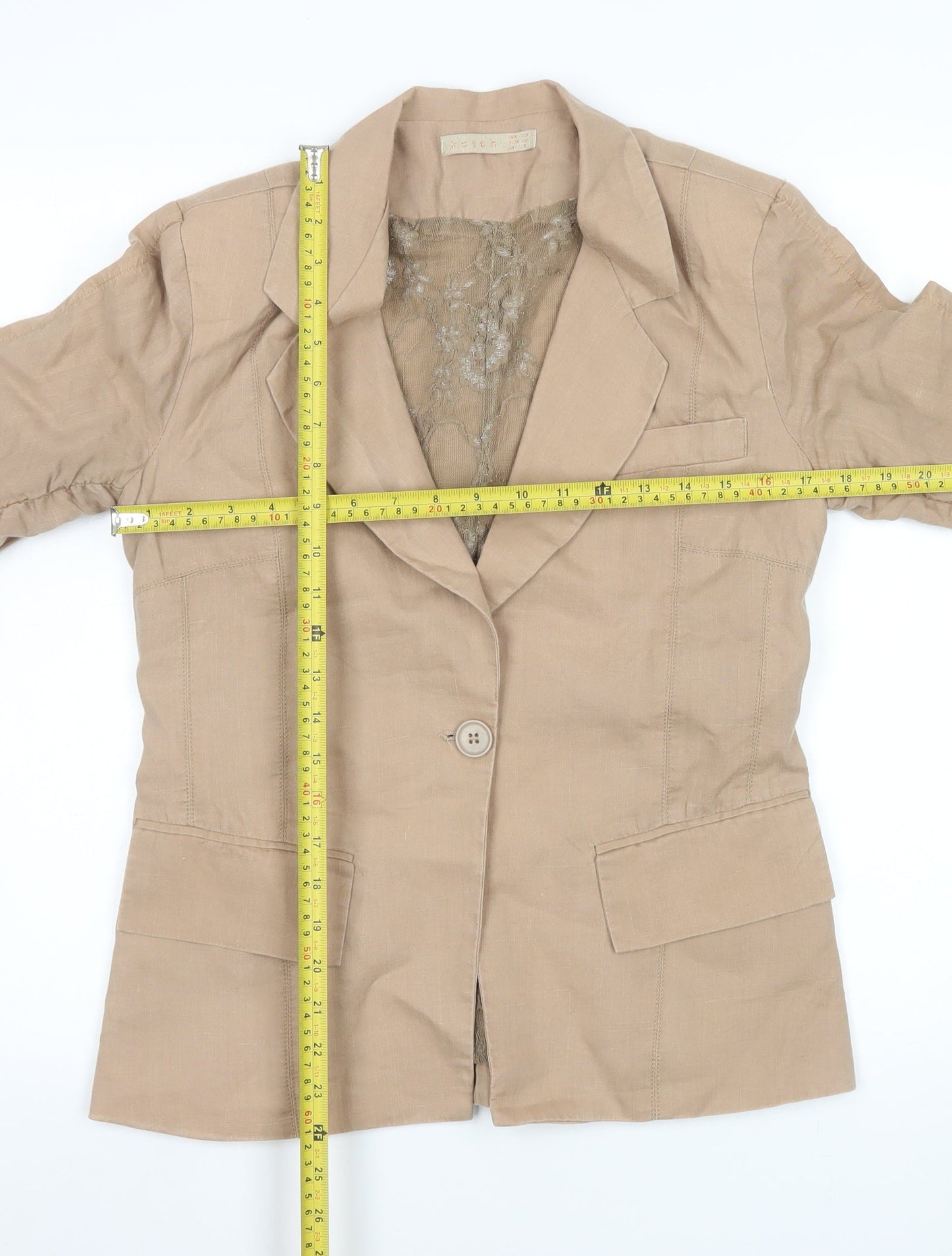 Koton Women's Beige Ramie Single-Breasted Blazer Size 8