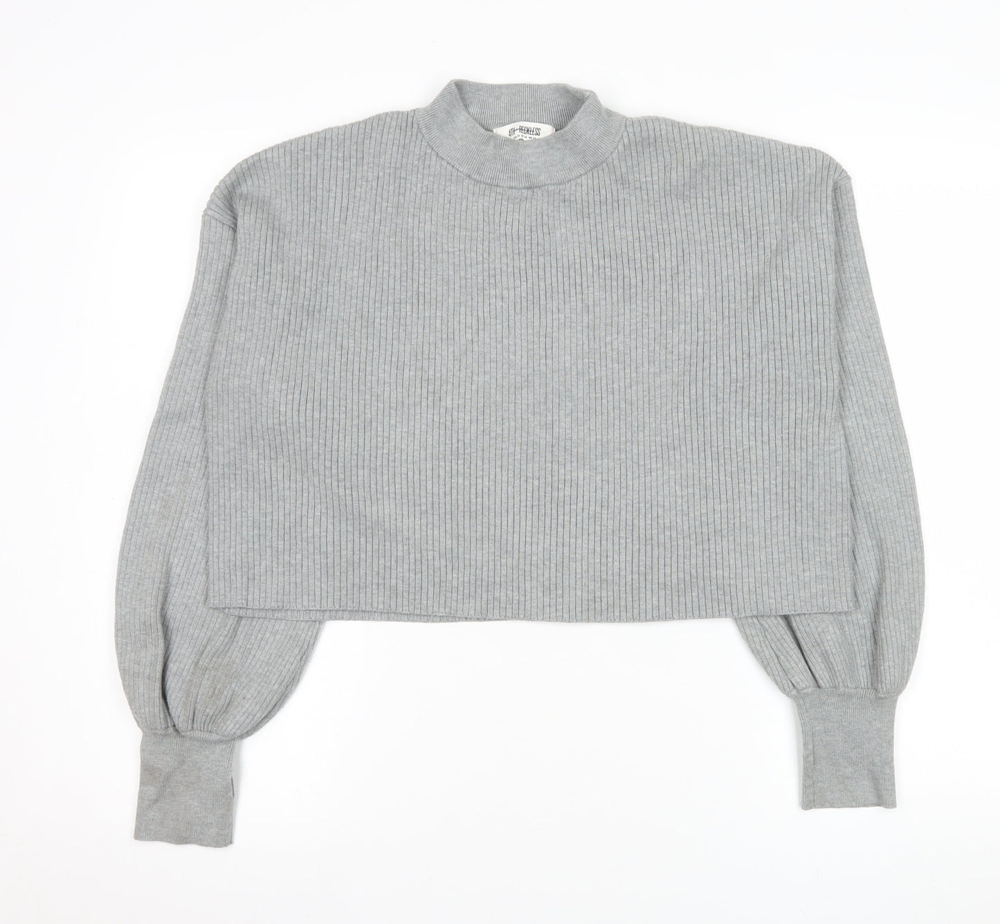4th + Reckless Women's Grey Cropped Mock Neck Long Sleeve Top Size 14
