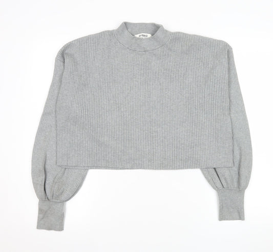 4th + Reckless Women's Grey Cropped Mock Neck Long Sleeve Top Size 14