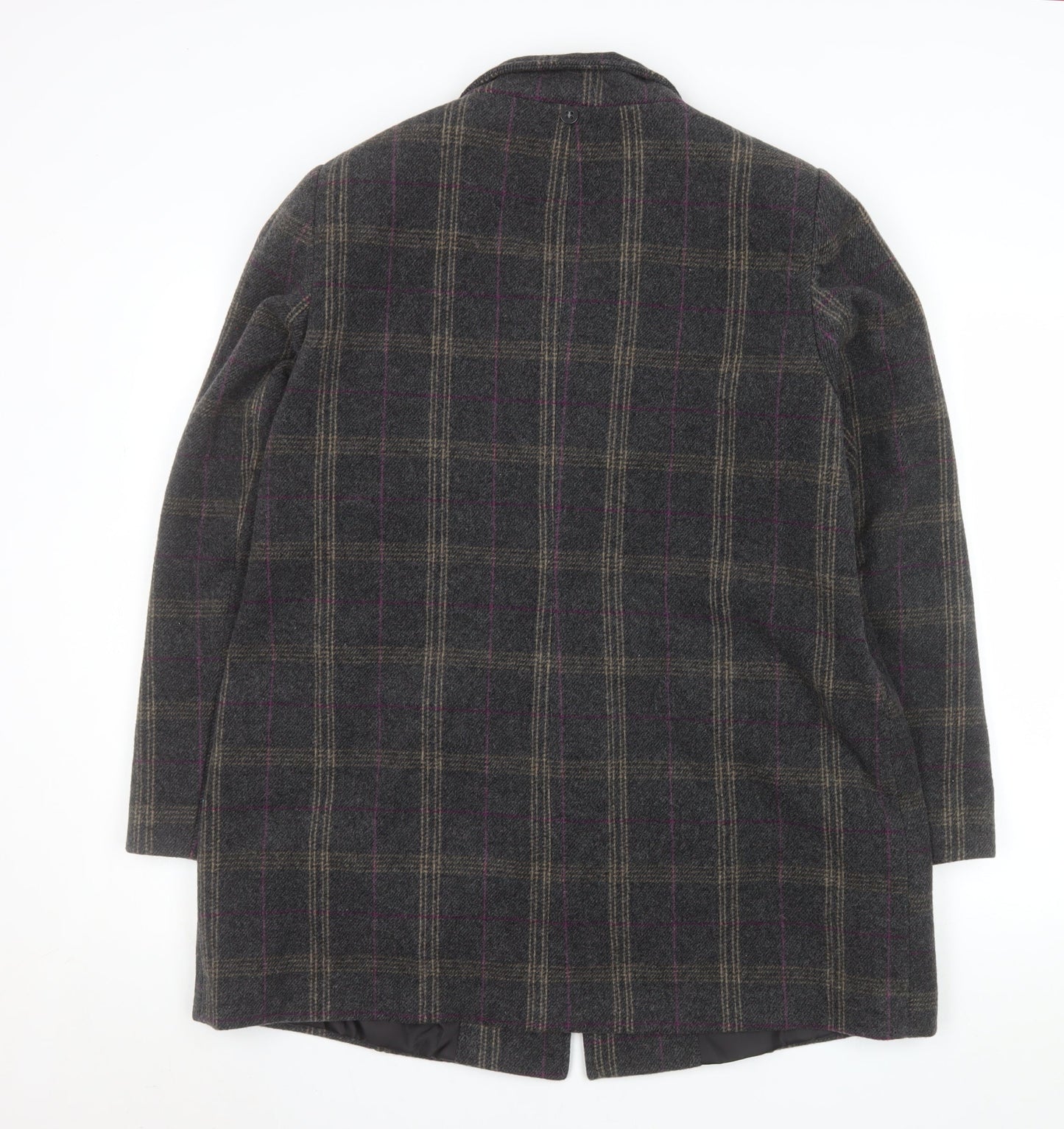 BHS Womens Grey Check Wool Blend Mid-Length Coat Size 16