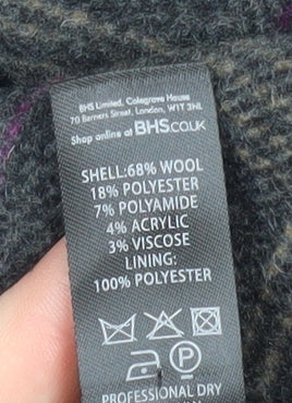 BHS Womens Grey Check Wool Blend Mid-Length Coat Size 16