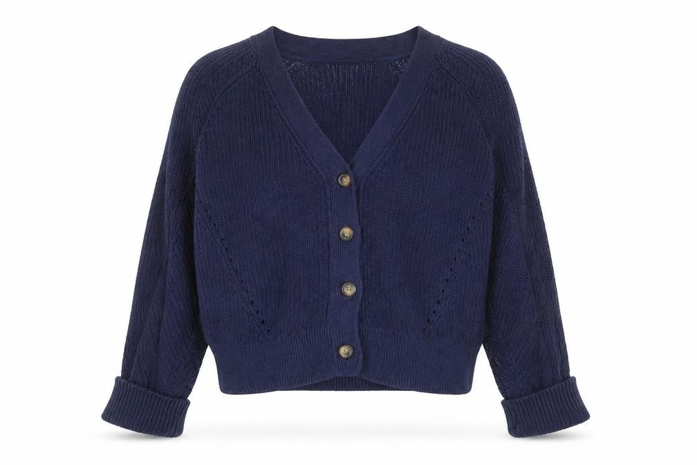 Fat Face Women's Blue Cotton V-Neck Button Cardigan Size 8