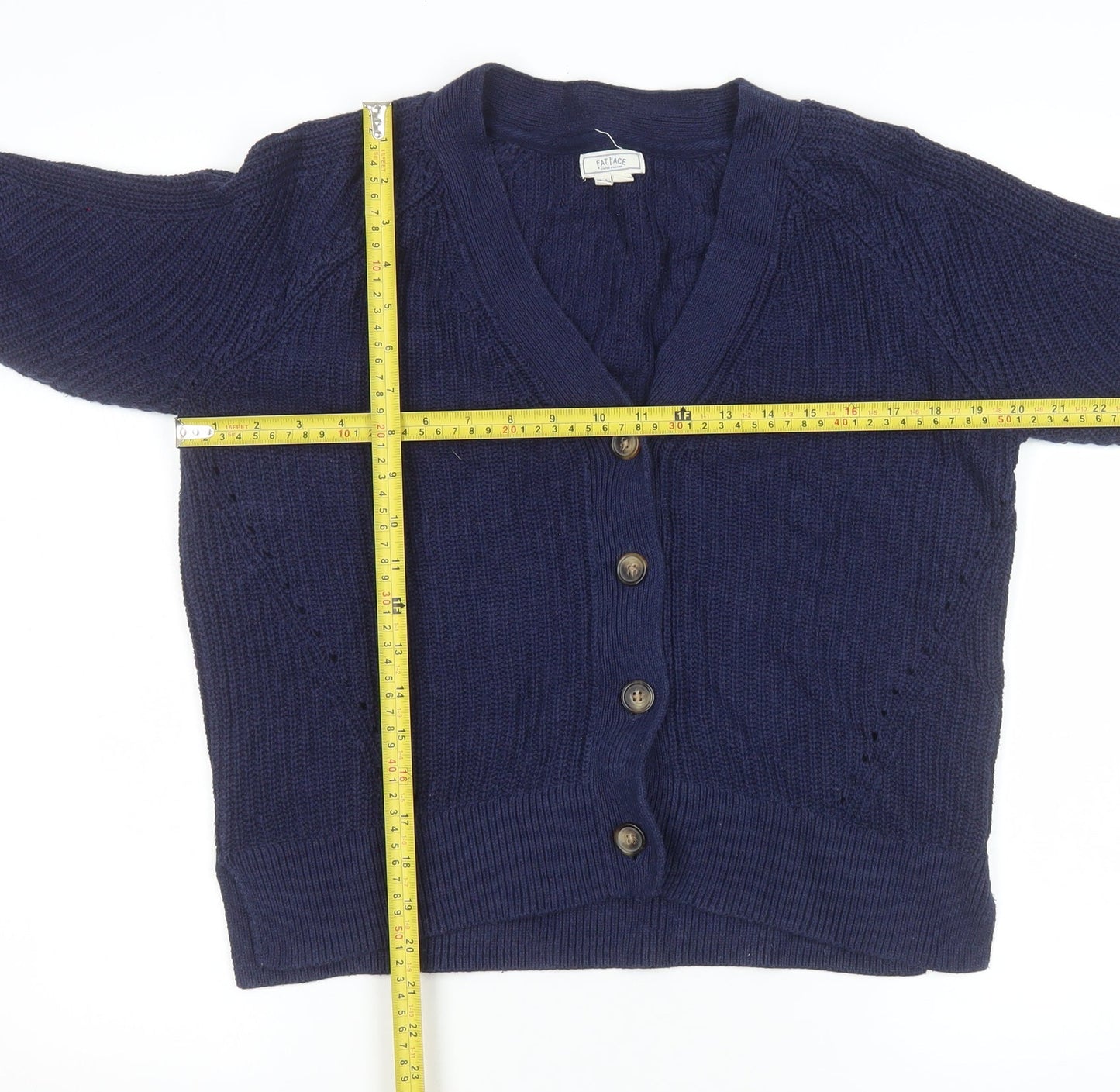 Fat Face Women's Blue Cotton V-Neck Button Cardigan Size 8
