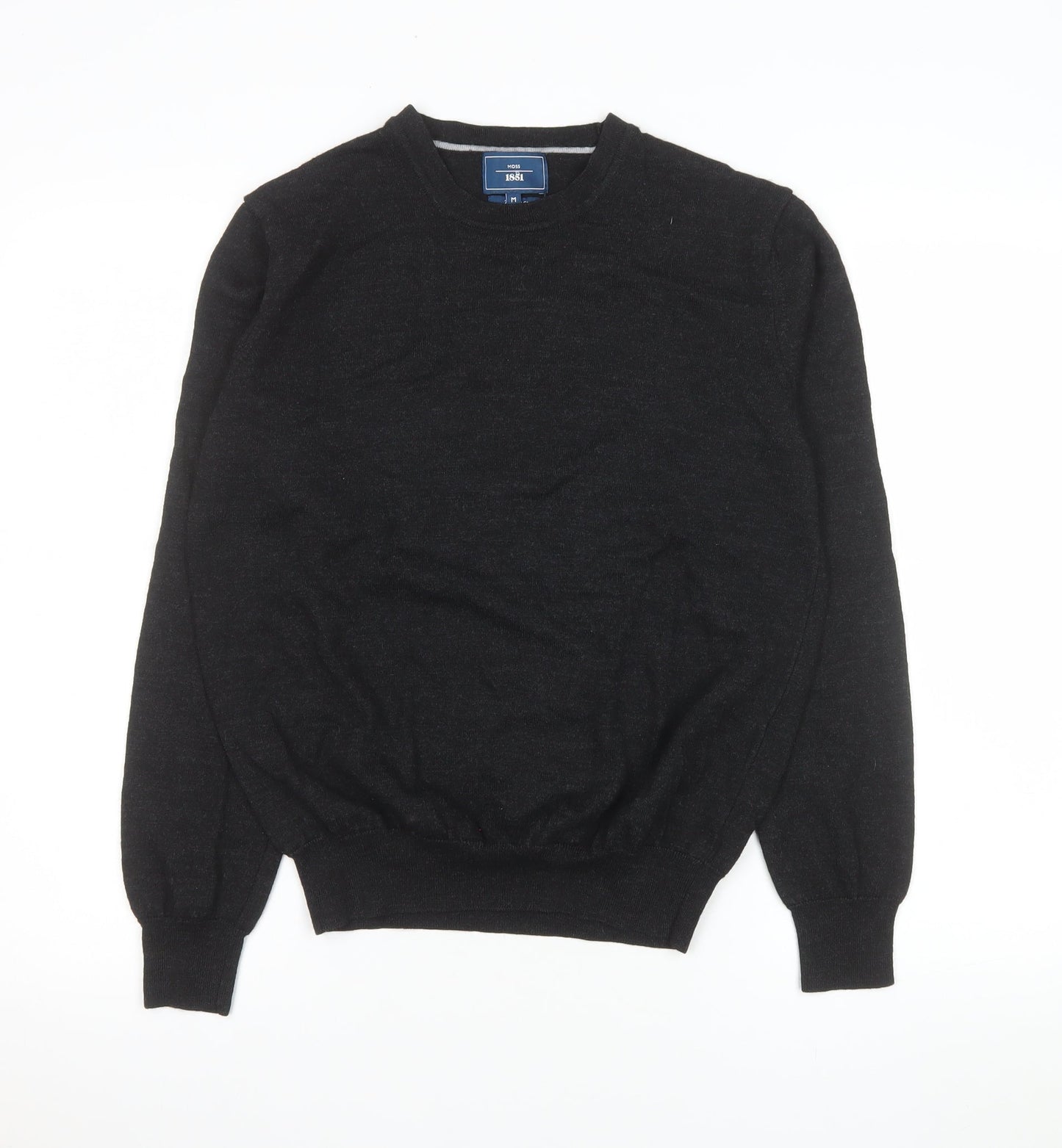 Moss 1851 Men's Black Merino Wool Blend Crew Neck Jumper M