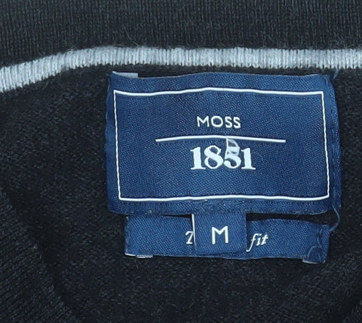 Moss 1851 Men's Black Merino Wool Blend Crew Neck Jumper M