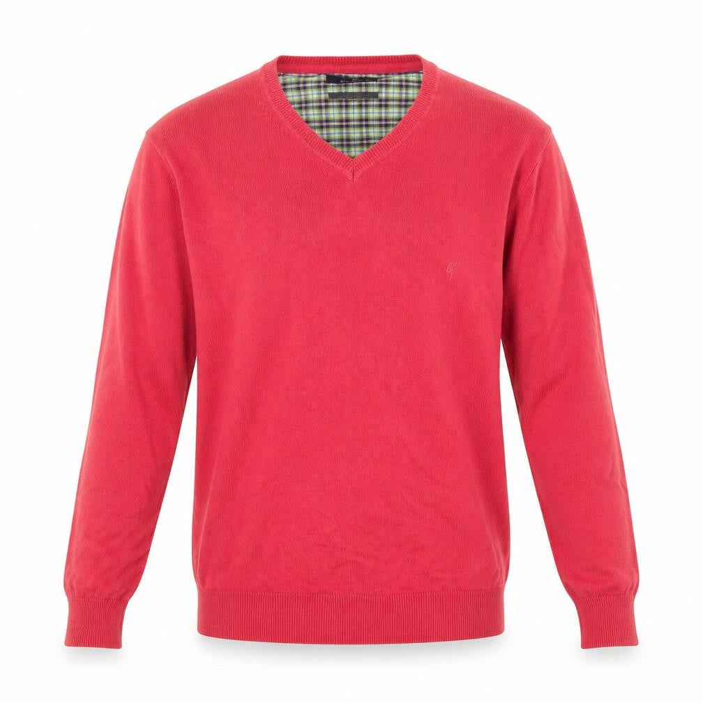 Ben Green Men's Red Cotton V-Neck Jumper Size M