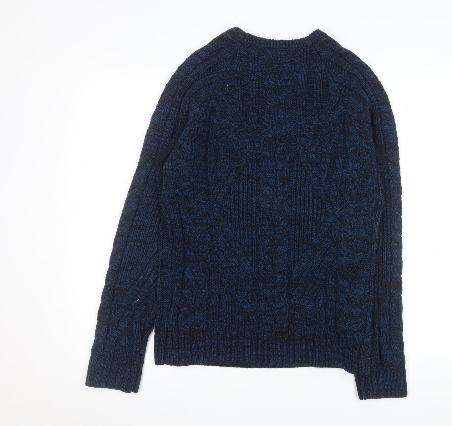 Cedar Wood State Men's Blue Cable Knit Crew Neck Jumper Size S