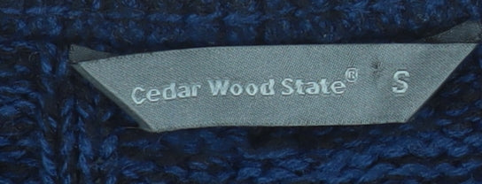 Cedar Wood State Men's Blue Cable Knit Crew Neck Jumper Size S