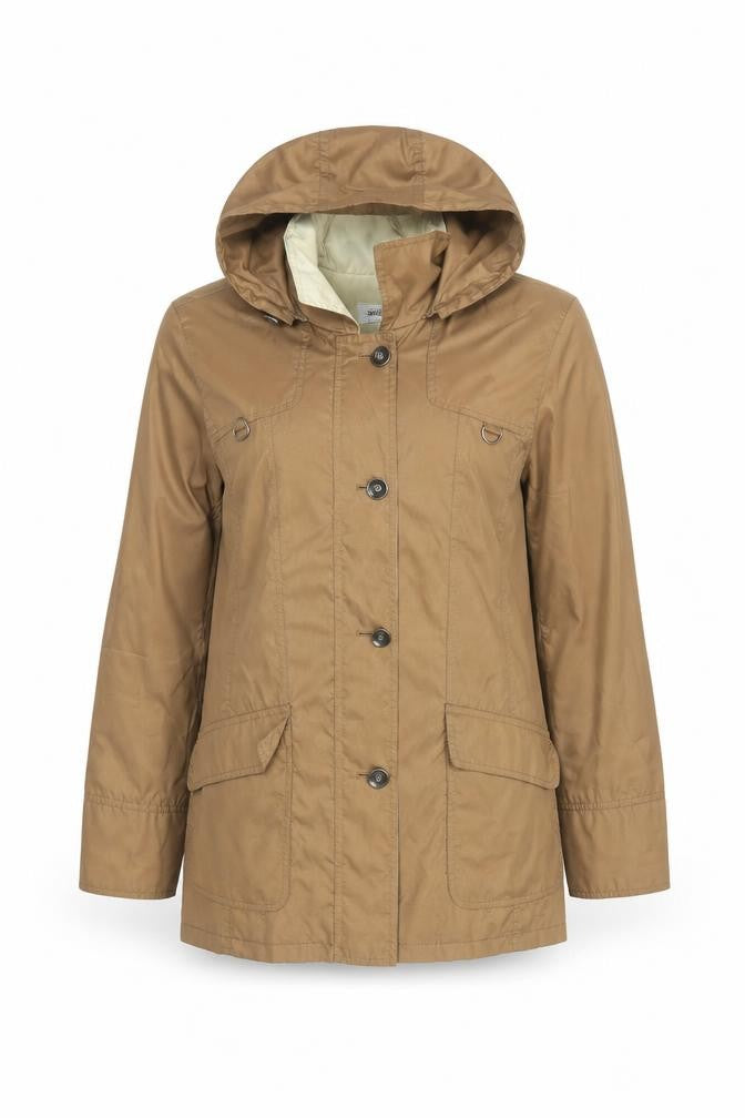 Peter Hahn Women's Brown Hooded Rain Coat Jacket Size 10