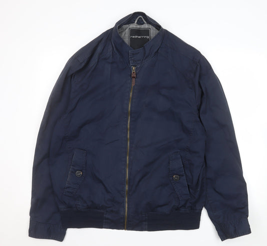 Red Herring Men's Blue Cotton Bomber Jacket Size L 46in Full Zip Casual