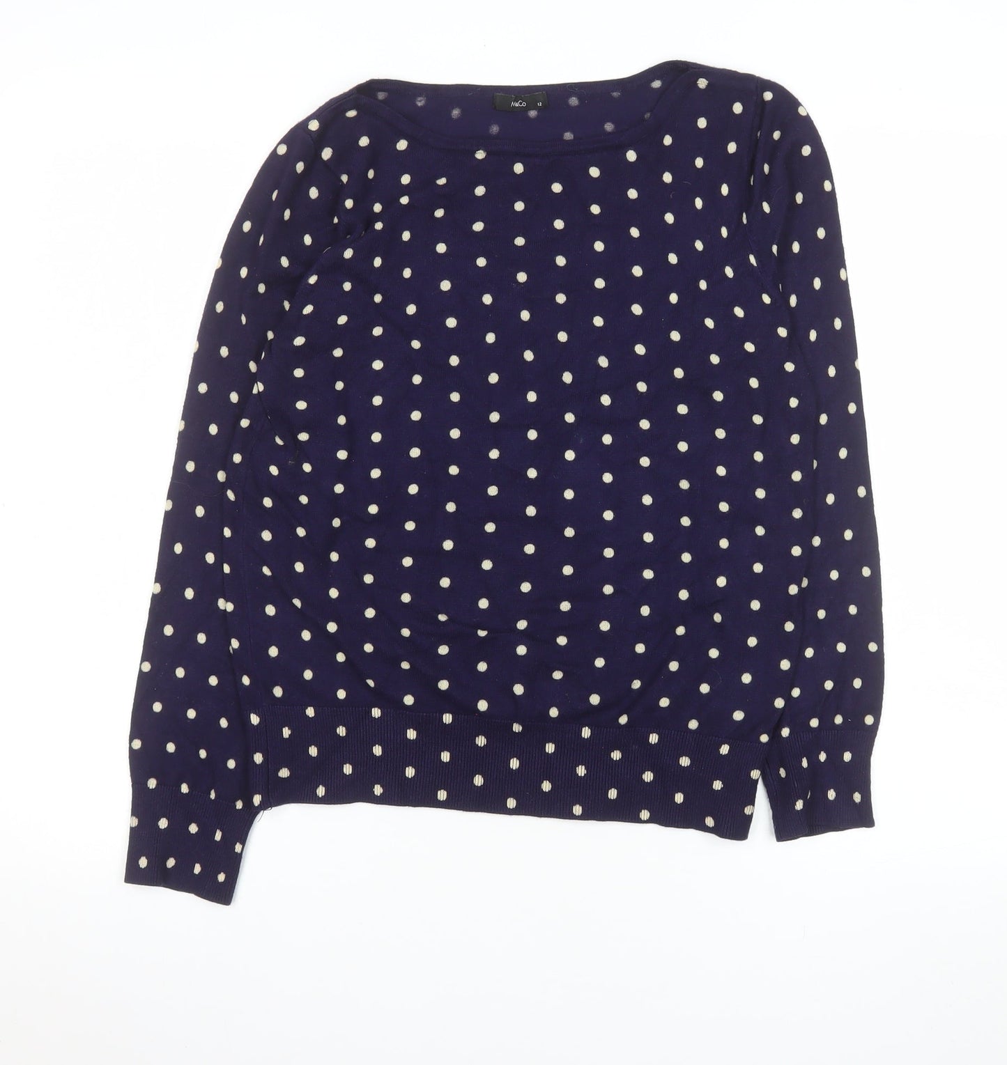 M&Co Women’s Blue Polka Dot Knit Jumper Size 12