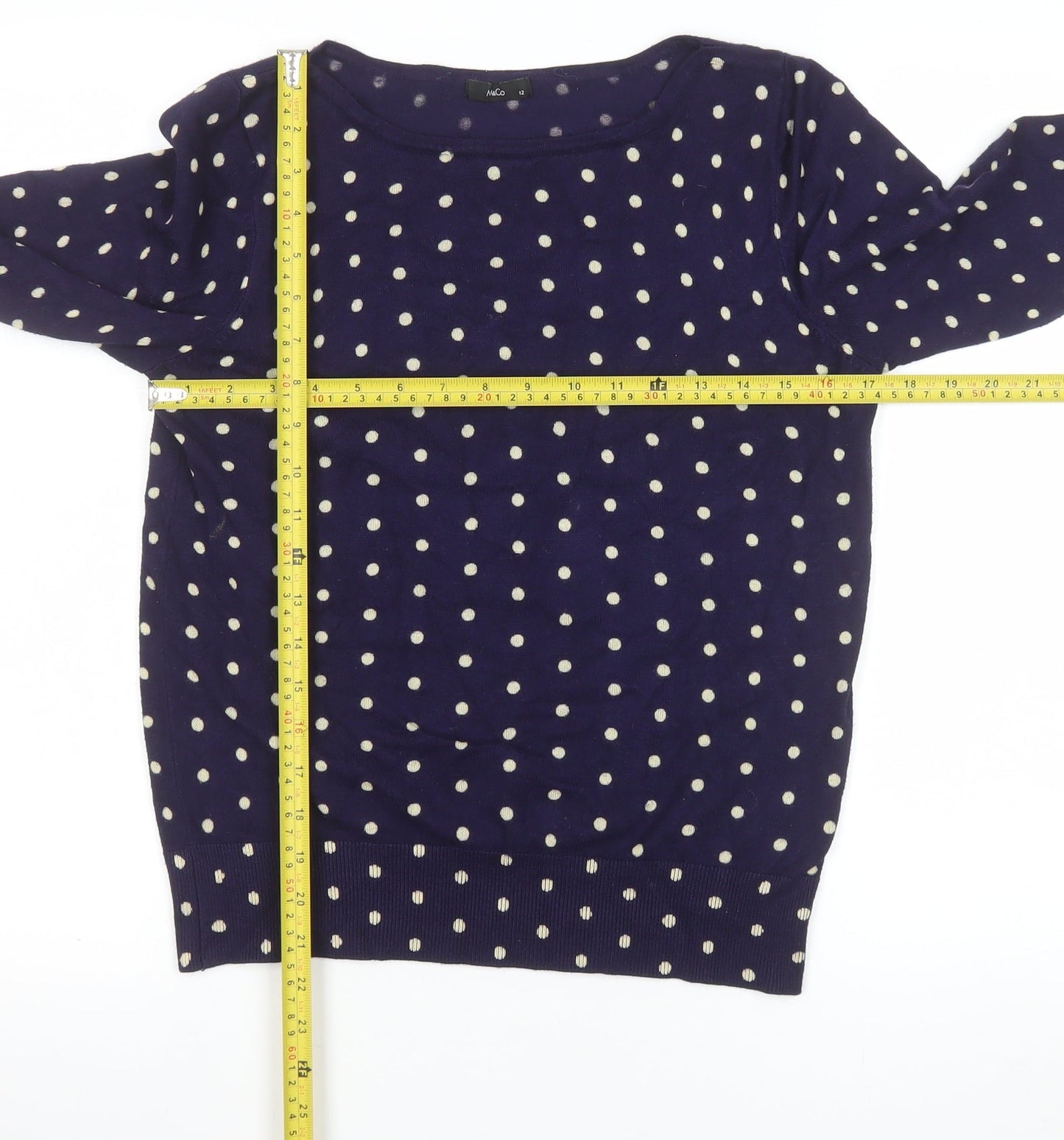 M&Co Women’s Blue Polka Dot Knit Jumper Size 12