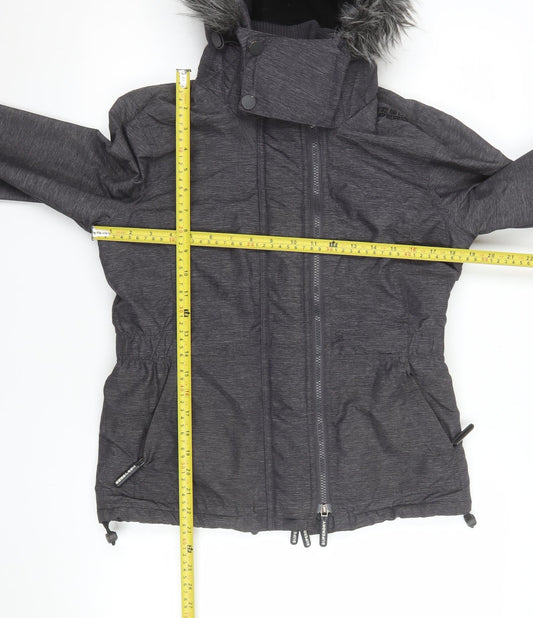 Superdry Women Grey S Puffer Jacket Hooded Fur Trim Winter Coat