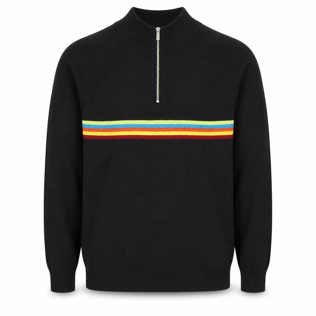 Tu Mens Black Striped 1/4 Zip Knit Jumper M