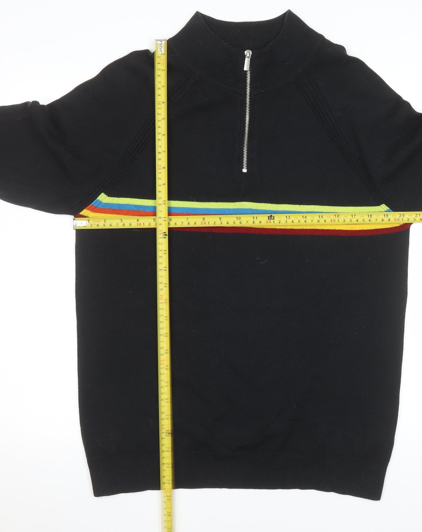 Tu Mens Black Striped 1/4 Zip Knit Jumper M