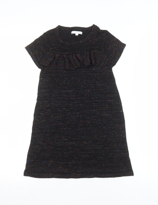 Bluezoo Girls Black Glitter Shift Party Dress 5-6 Years Short Sleeve