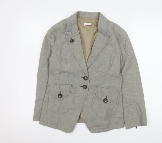 Max&Co Women Grey Linen Cotton Single Breasted Blazer Jacket Size 12