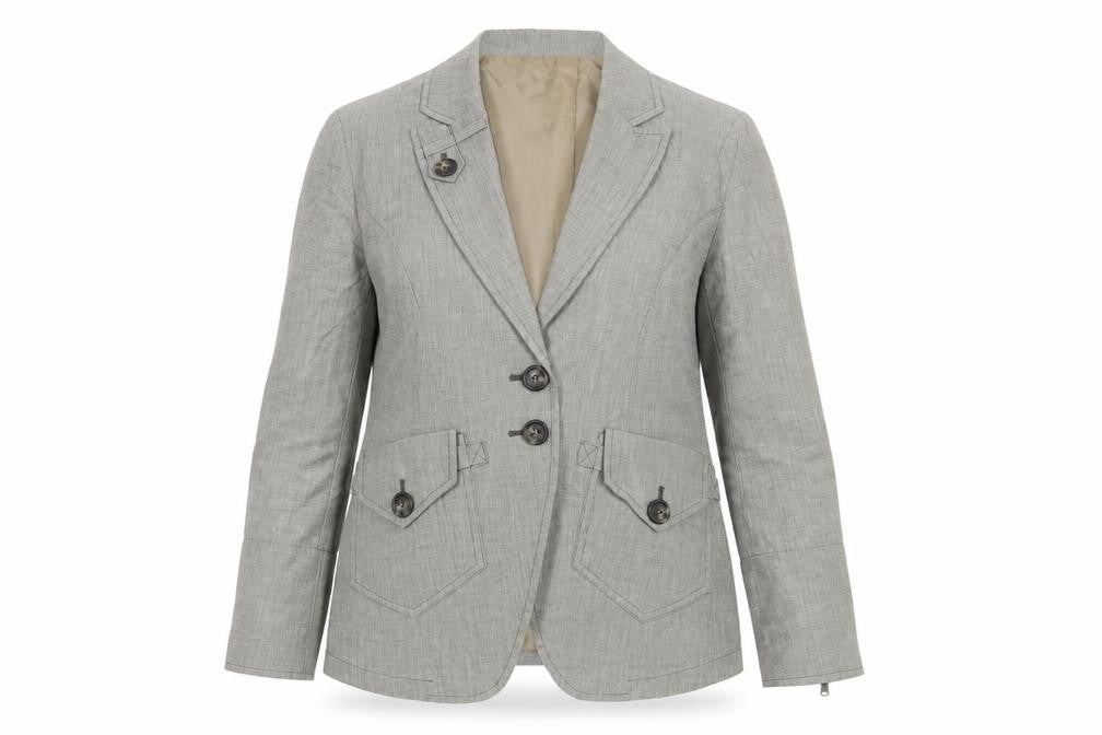 Max&Co Women Grey Linen Cotton Single Breasted Blazer Jacket Size 12