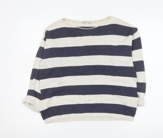 Fat Face Women’s Blue Stripe Cotton Boat Neck Jumper Size 12