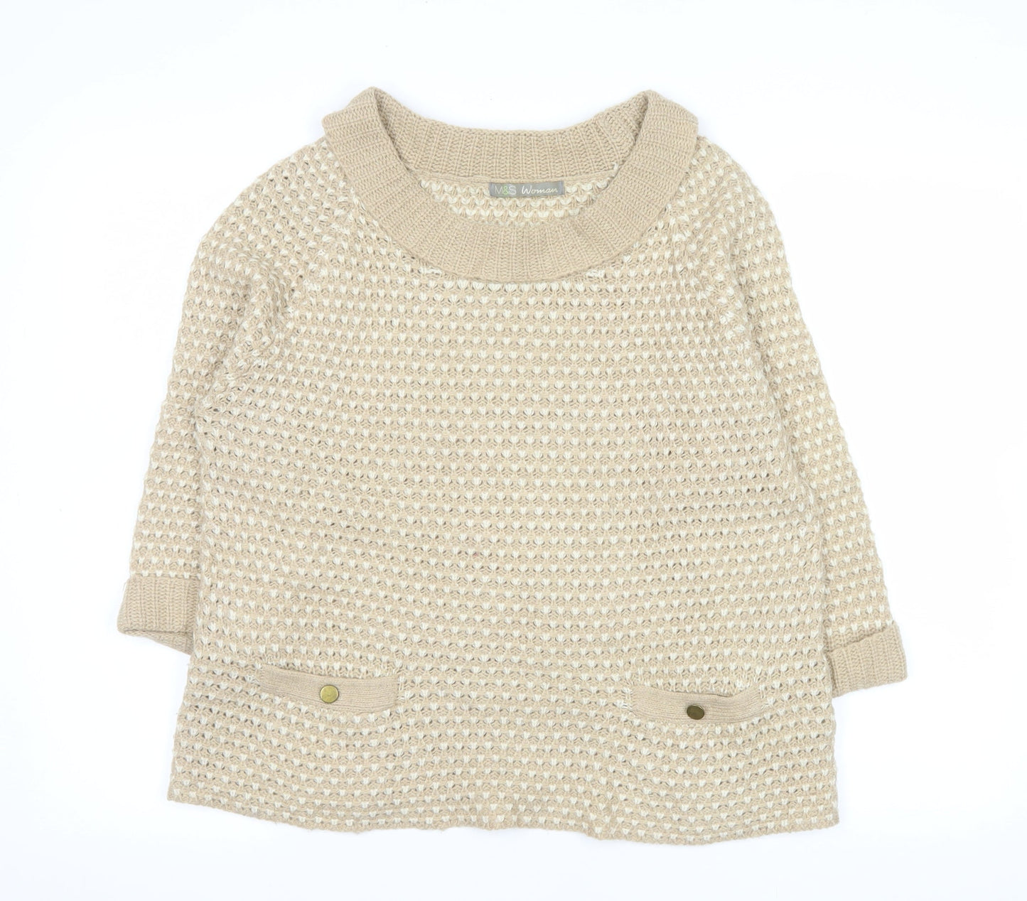 Marks and Spencer Women Beige Waffle Knit Pullover Jumper Size 12