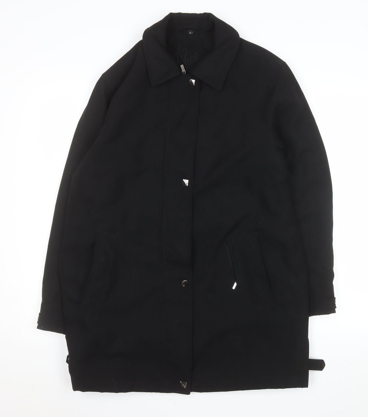 Klass Women's Black Long Overcoat Size 12 Regular Lined Polyester Classic