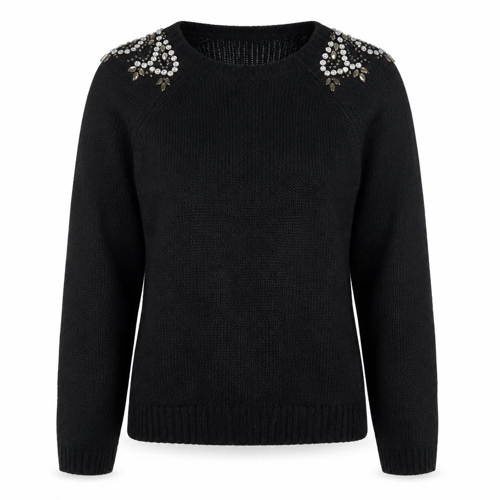 Next Womens Black Beaded Crew Neck Mohair Blend Jumper Size 10