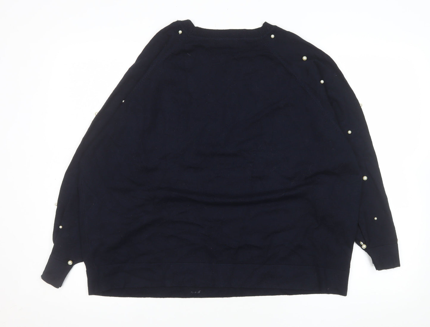 Zara Women Blue Beaded Sleeve Knit Pullover Jumper Size 12