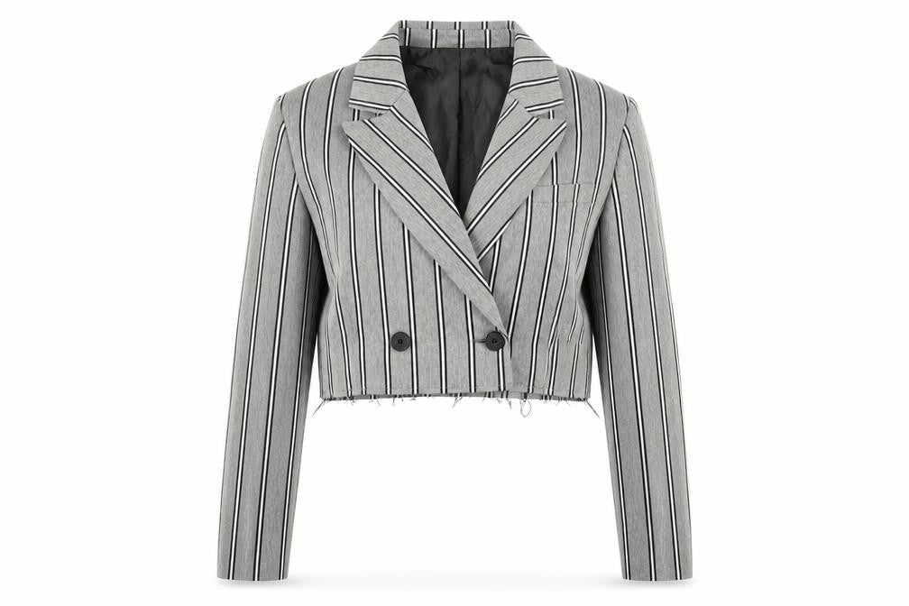 Collusion Women's Grey Pinstripe Cropped Double-Breasted Blazer UK 8