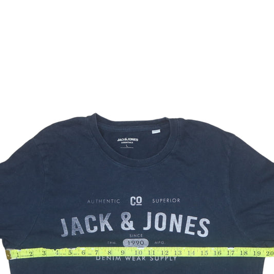 Jack & Jones Men's Blue L Crew Neck Graphic Print Cotton T-Shirt