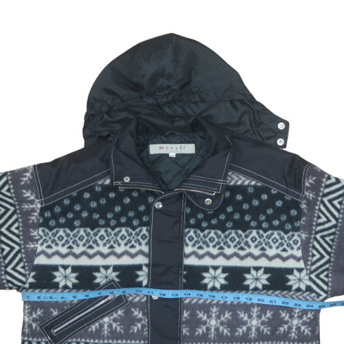 Meryll Jeans Men's Blue Fair Isle Hooded Parka Jacket Size 38