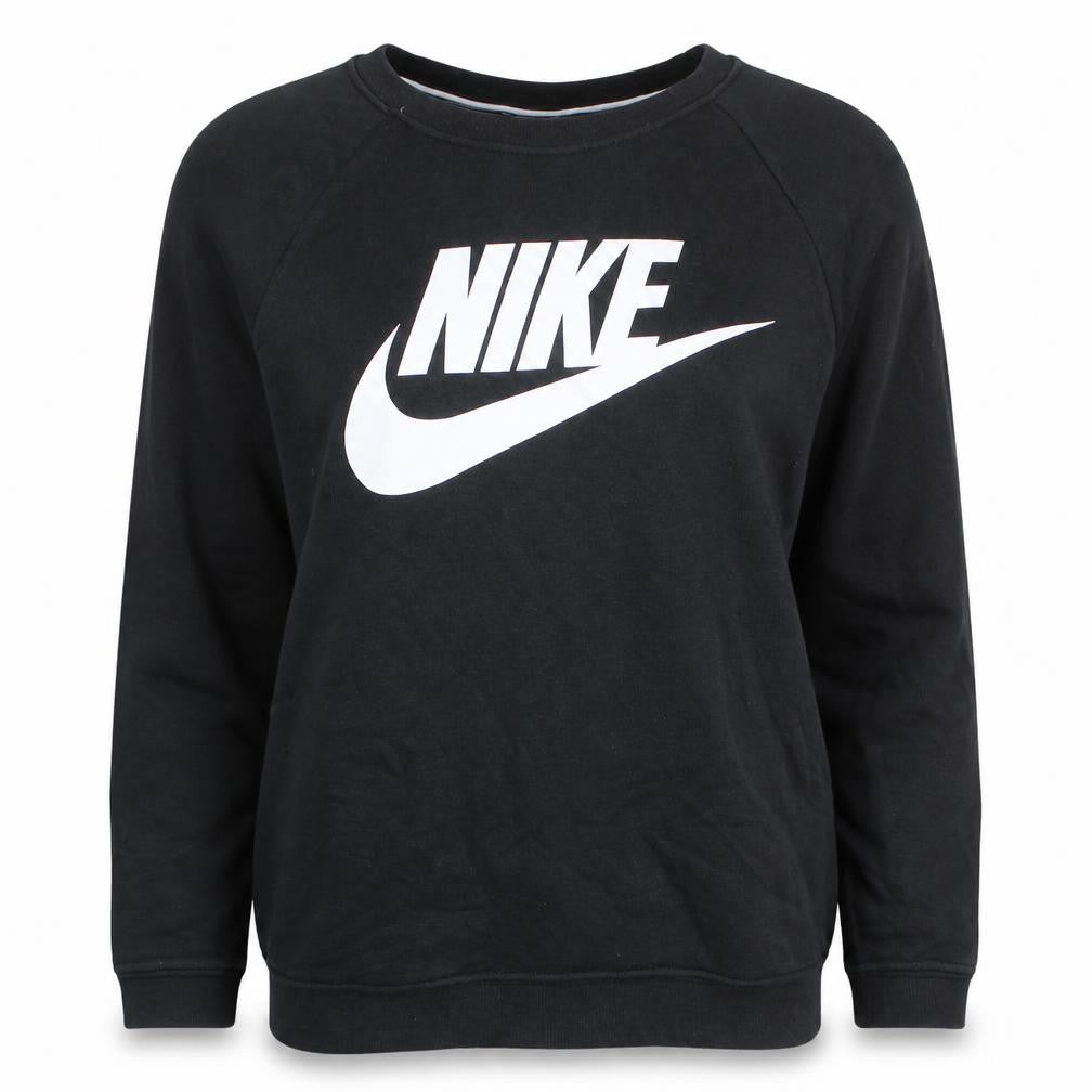 Nike Women Black Pullover Sweatshirt Medium Cotton Blend Logo Crew Neck