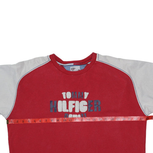 Tommy Hilfiger Denim Mens Red Grey XL Sweatshirt Crew Neck Cotton