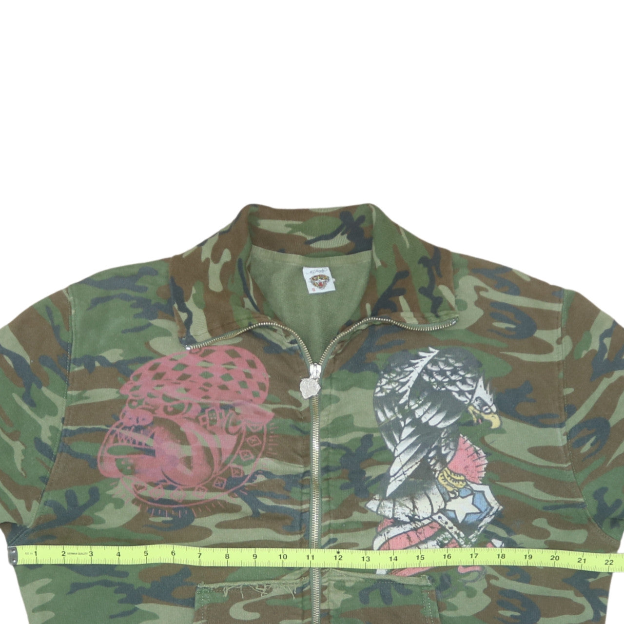 Ed Hardy Men's Green Camouflage Full Zip Sweatshirt Size S