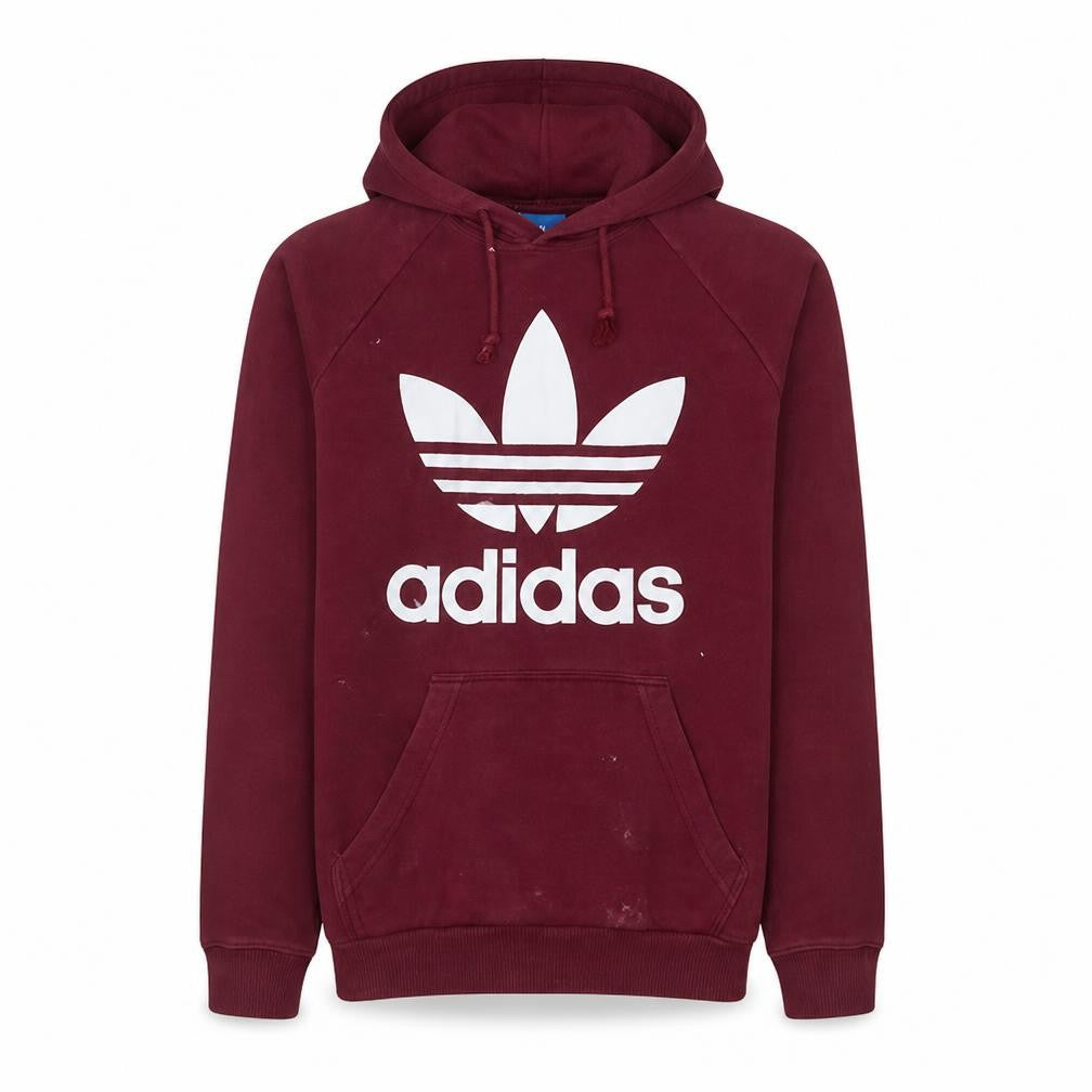 Front view of adidas Men's Red Pullover Hoodie Small Logo Graphic Fleece