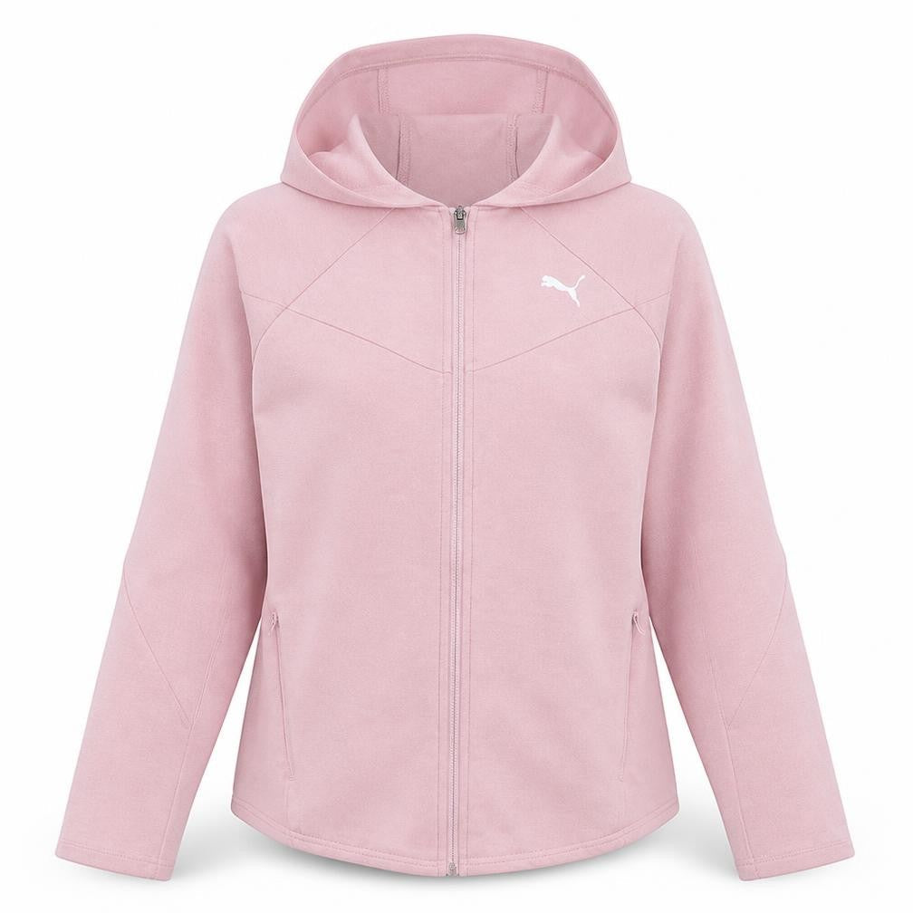 Front view of Puma Women Pink Full Zip Hoodie L Lightweight Hooded Sweatshirt