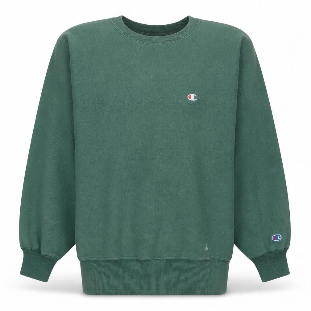 Champion Men's Green Reverse Weave Sweatshirt Medium Vintage Fleece