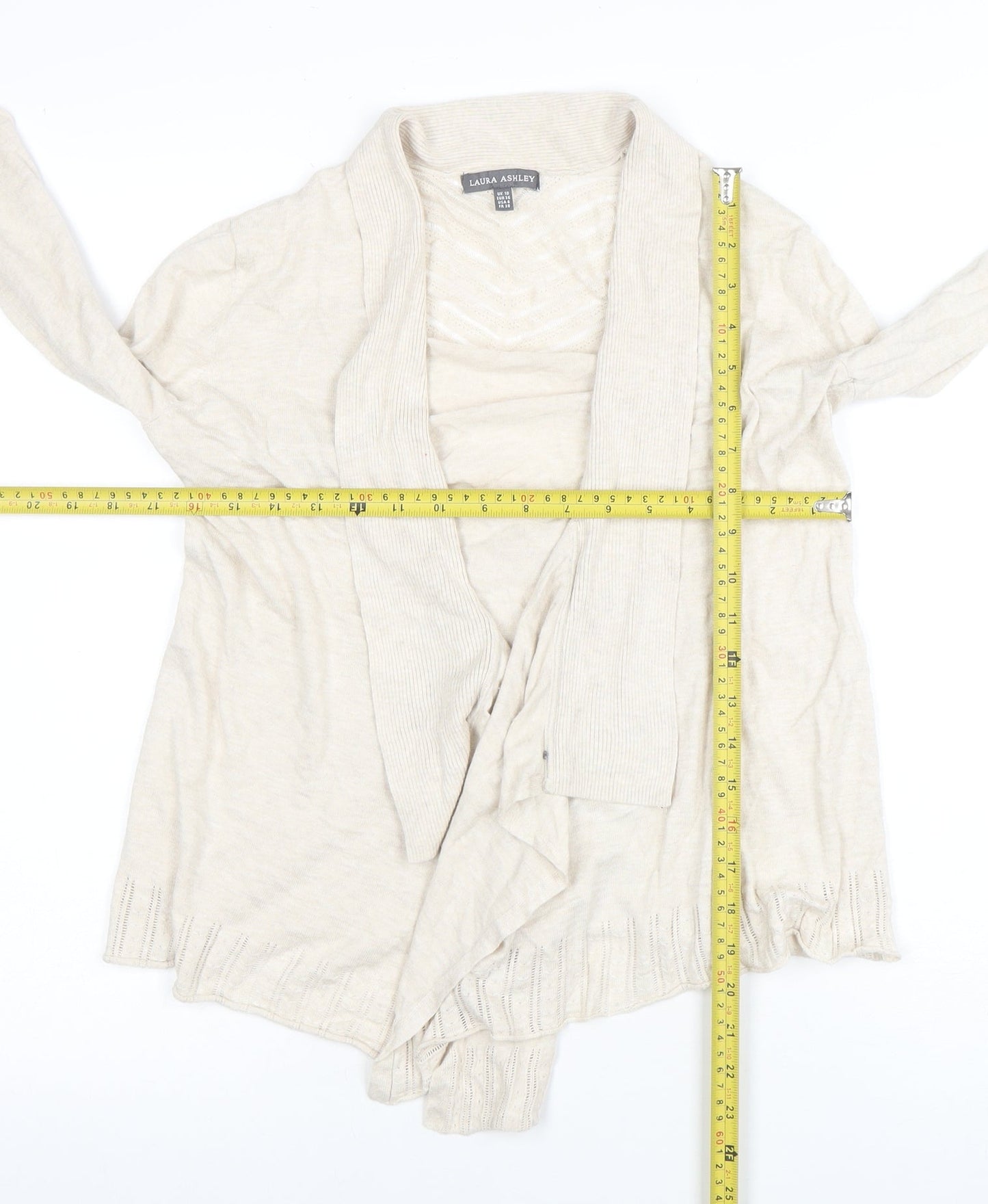 Laura Ashley Women Beige Knit Wrap Cardigan Top Size 10