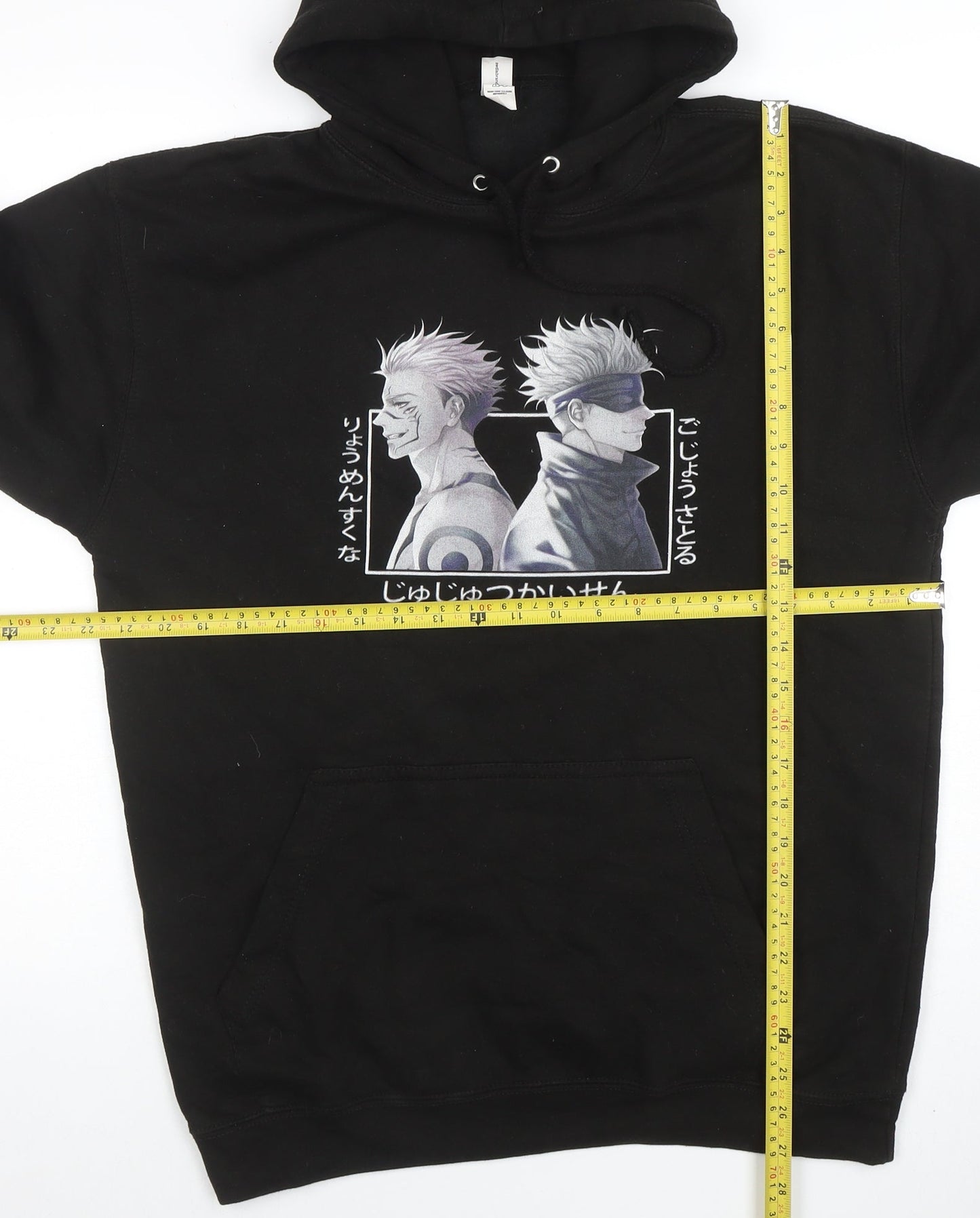 Just Hoods Mens Black Anime Graphic Pullover Hoodie Size L