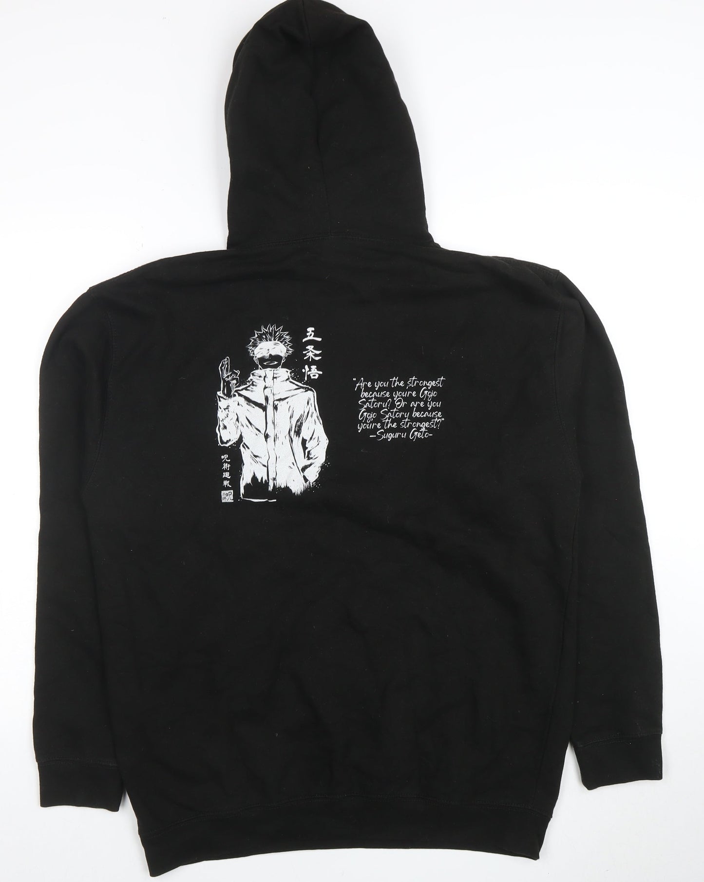 Just Hoods Mens Black Anime Graphic Pullover Hoodie Size L