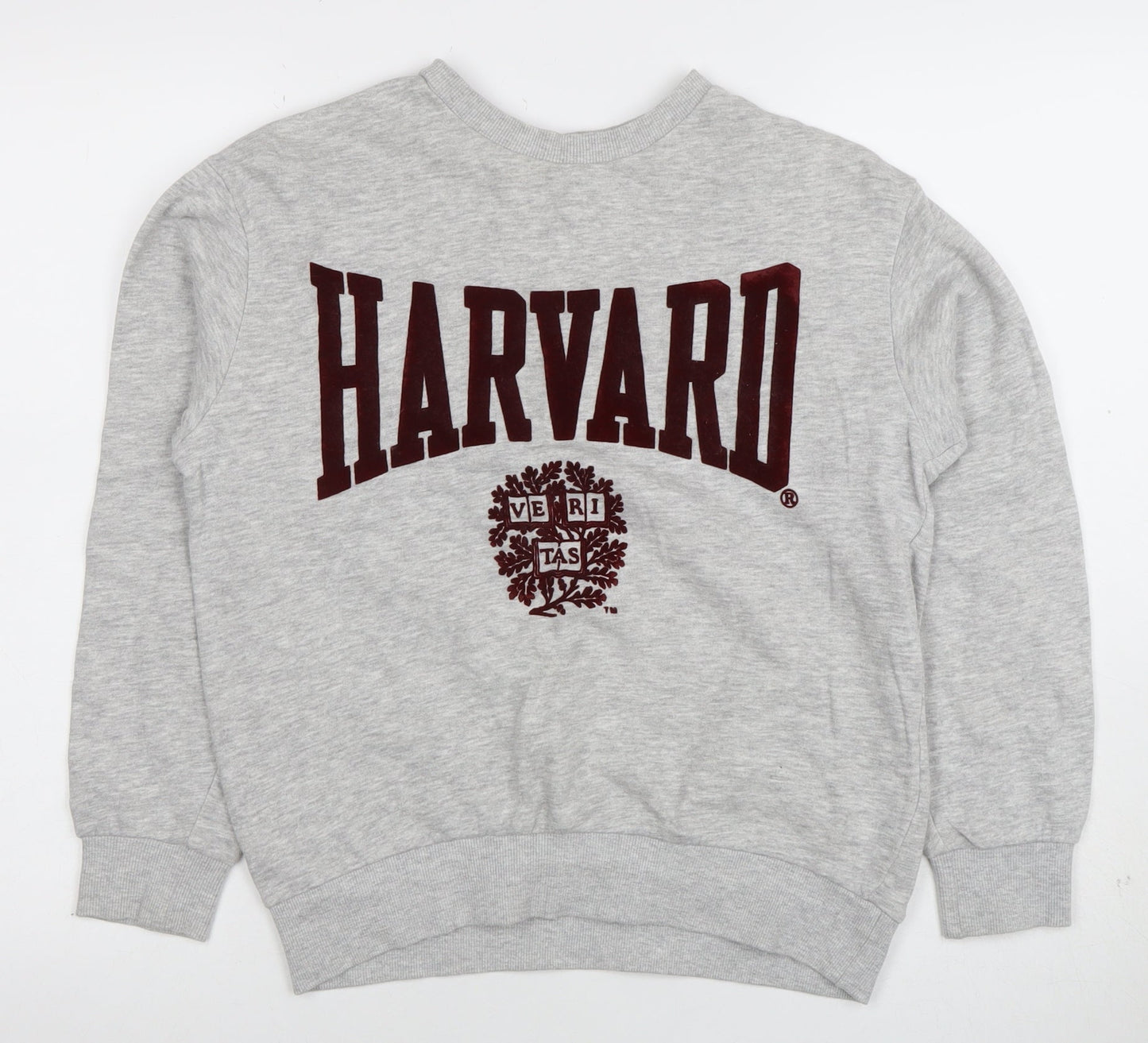 H&M Women Grey Harvard Logo Pullover Sweatshirt XS