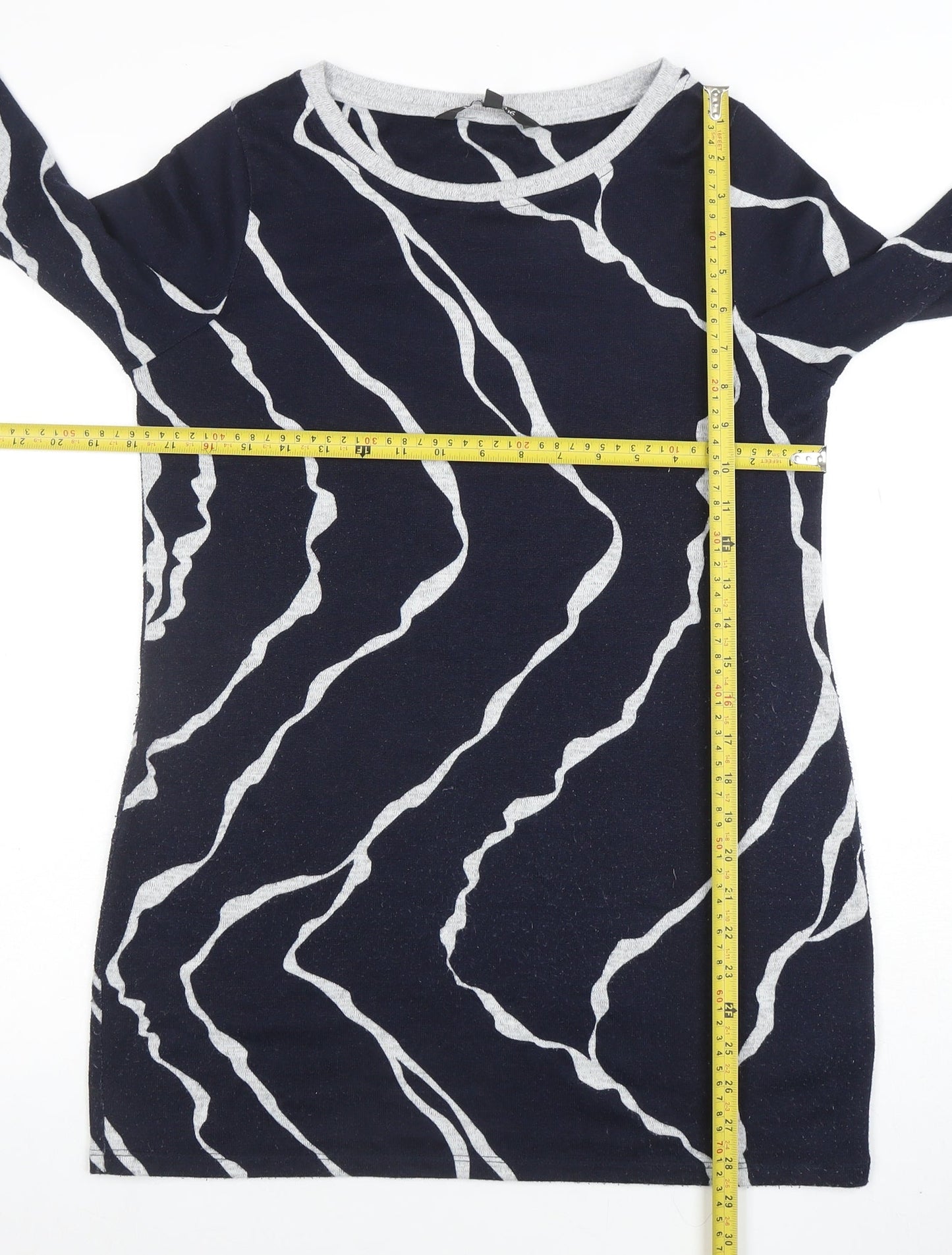 Bonmarche Women Blue Geometric Long Sleeve Pullover Jumper Size 10