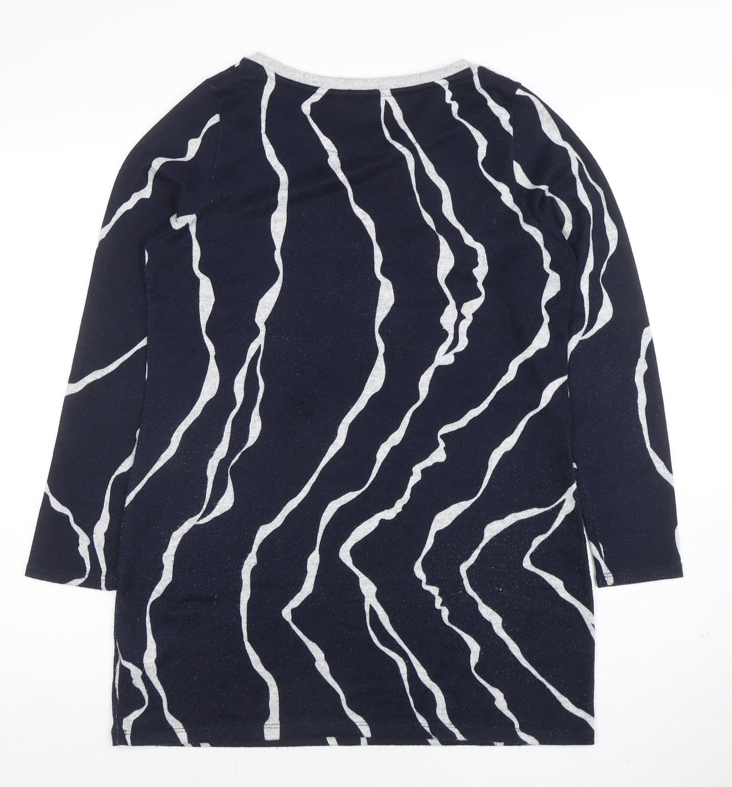 Bonmarche Women Blue Geometric Long Sleeve Pullover Jumper Size 10