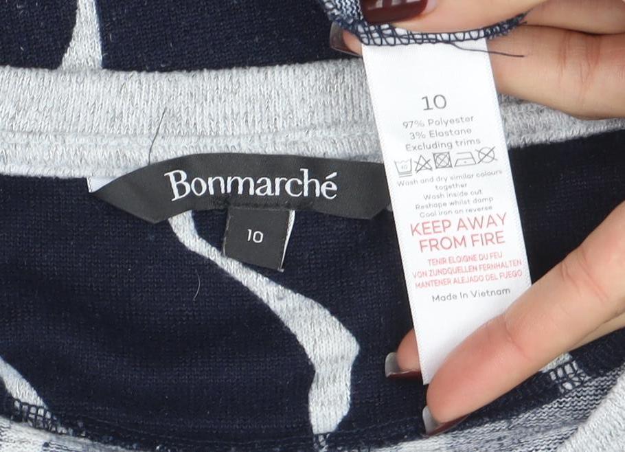 Bonmarche Women Blue Geometric Long Sleeve Pullover Jumper Size 10