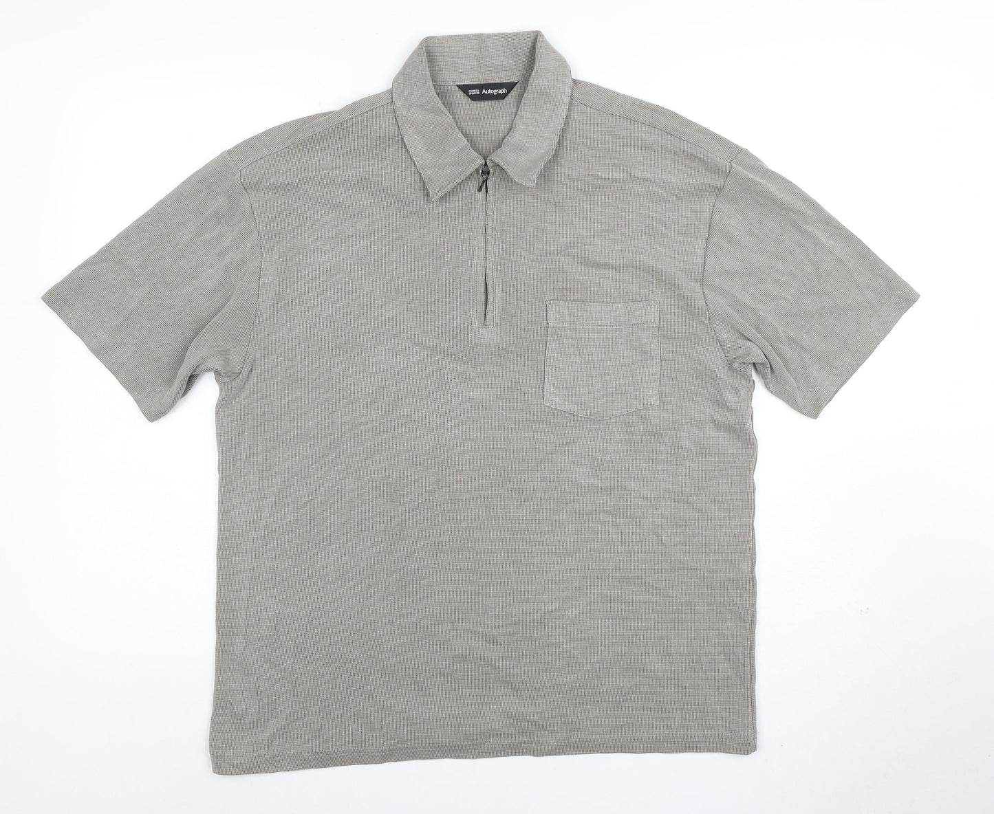 Marks and Spencer Men’s Grey 1/4 Zip Polo Shirt Size S Regular Fit