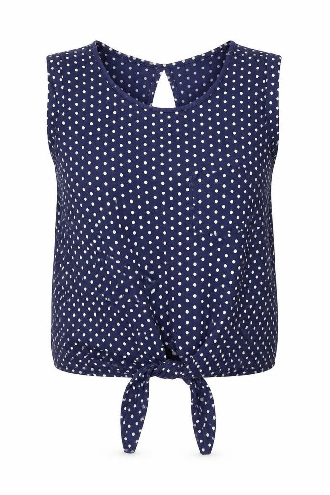 Look Women's Blue Polka Dot Sleeveless Cropped Blouse Size 8