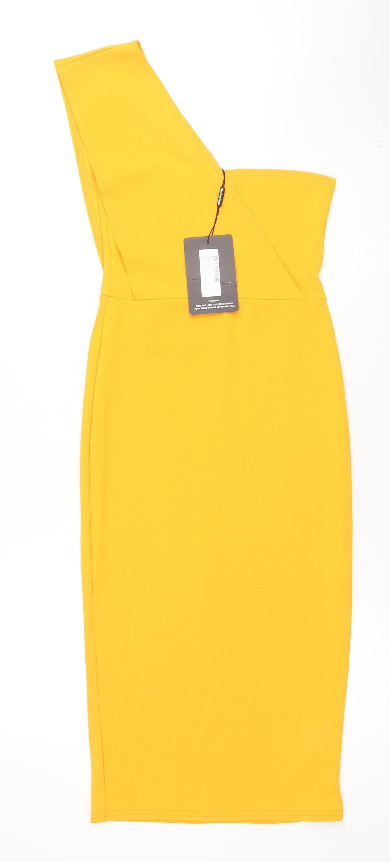 PrettyLittleThing Women’s Yellow One Shoulder Bodycon Midi Dress Size 8