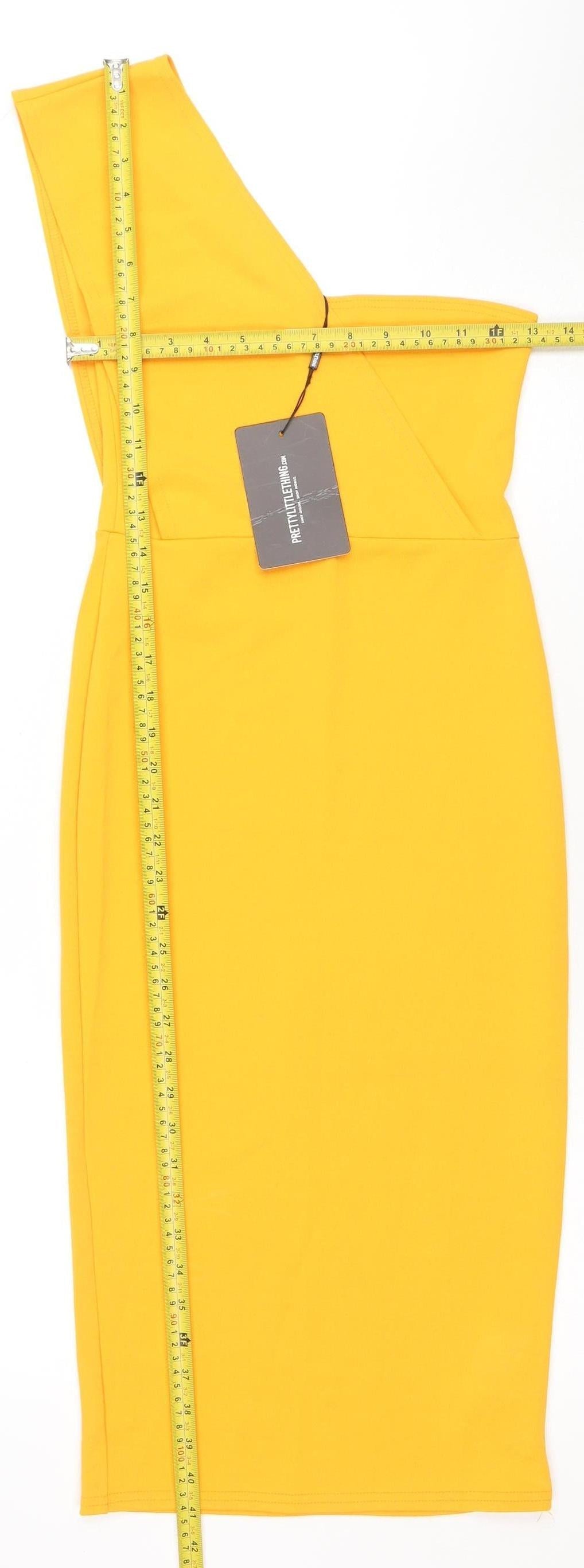 PrettyLittleThing Women’s Yellow One Shoulder Bodycon Midi Dress Size 8
