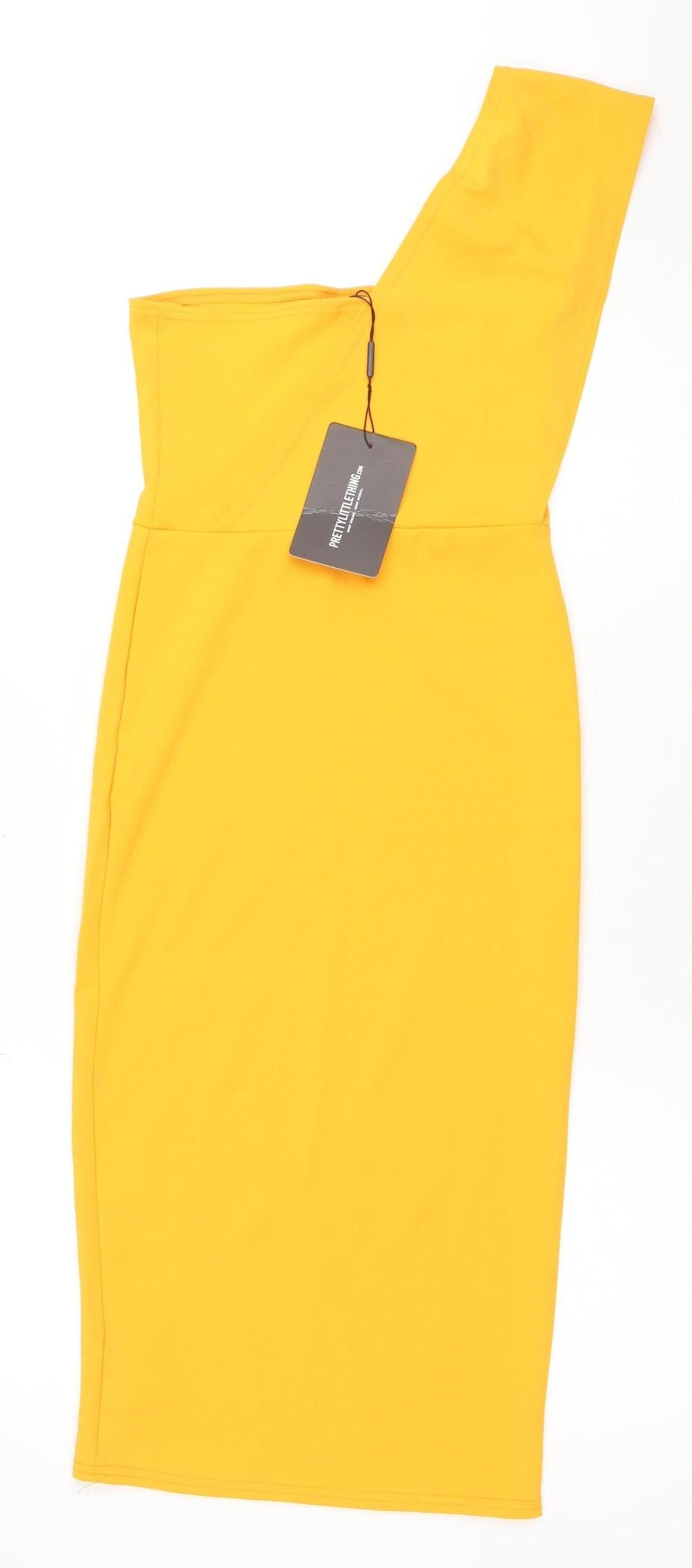 PrettyLittleThing Women’s Yellow One Shoulder Bodycon Midi Dress Size 8