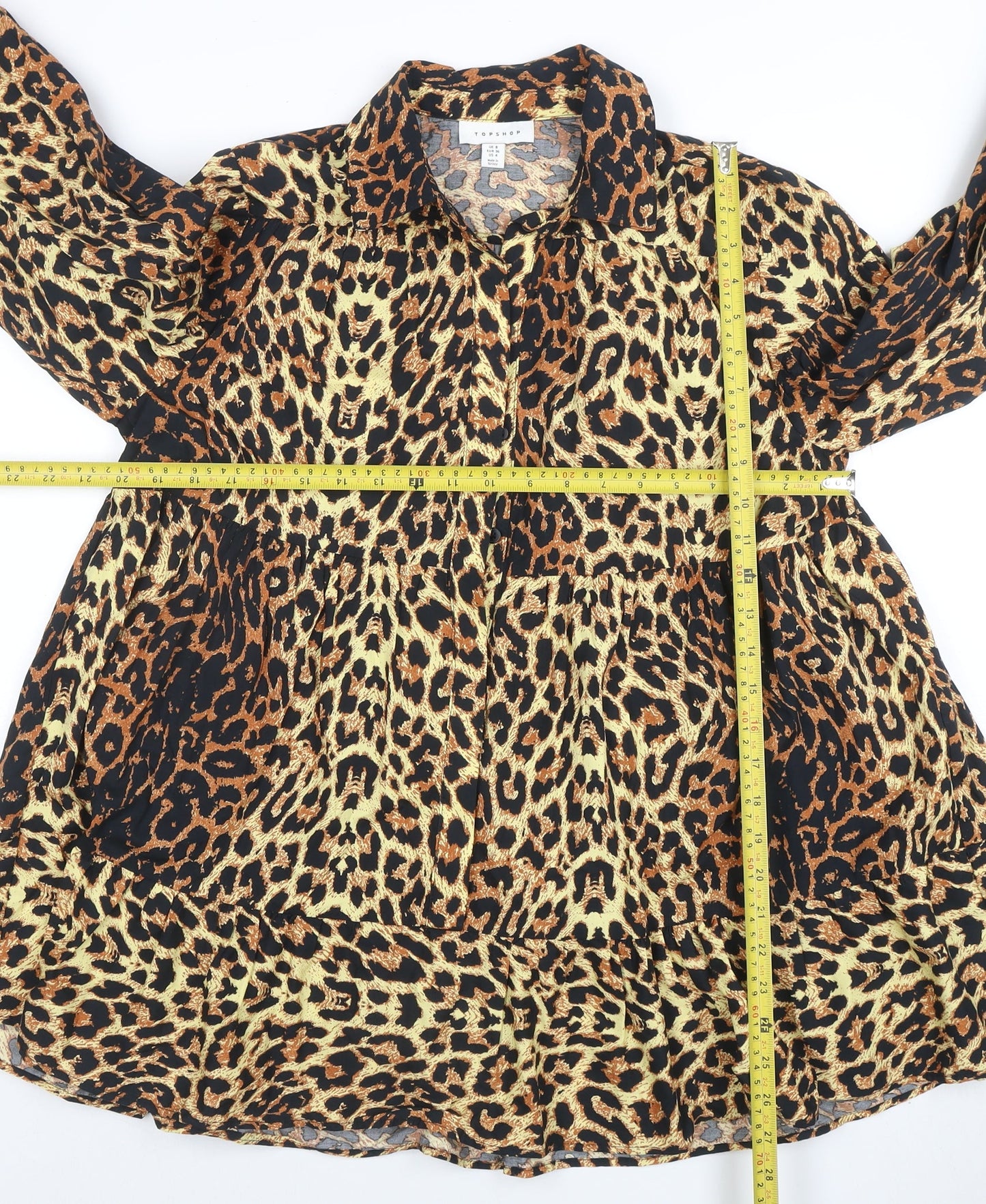 Topshop Women Brown Leopard Print Collared Shirt Dress Size 8