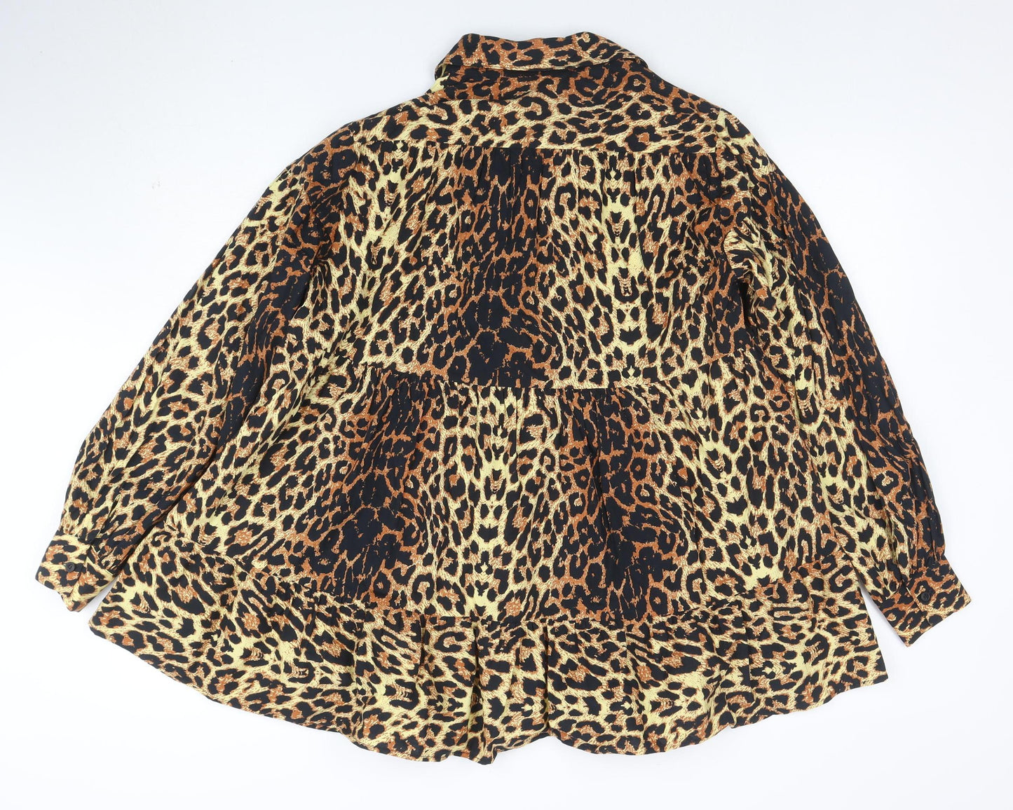 Topshop Women Brown Leopard Print Collared Shirt Dress Size 8